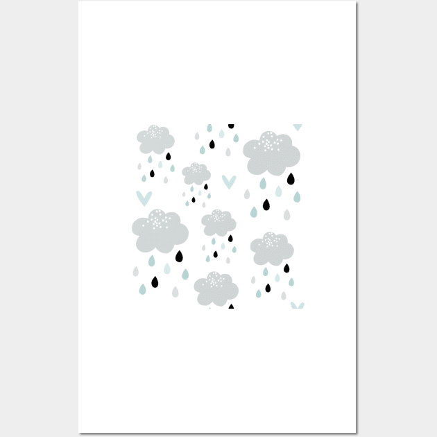 Scandi Rain Clouds - aqua Wall Art by SugarPineDesign